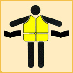 sketch of person in PFD floating