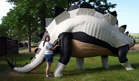 The juvenile Stegosaurus femur (leg bone) as compared to a life sized reconstruction of an adult