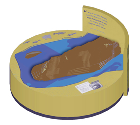 Sketch of an exhibit that will be in the new visitor center. A model of Steamboat Rock rises above a circular base. 