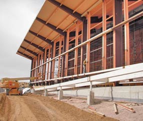 View of the Quarry Exhibit Hall with recent structural steel work visible. 