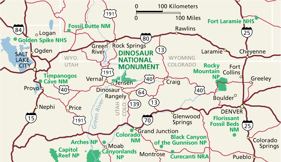 Regional map showing location of Dinosaur National Monument. Regional map showing location of Dinosaur National Monument.