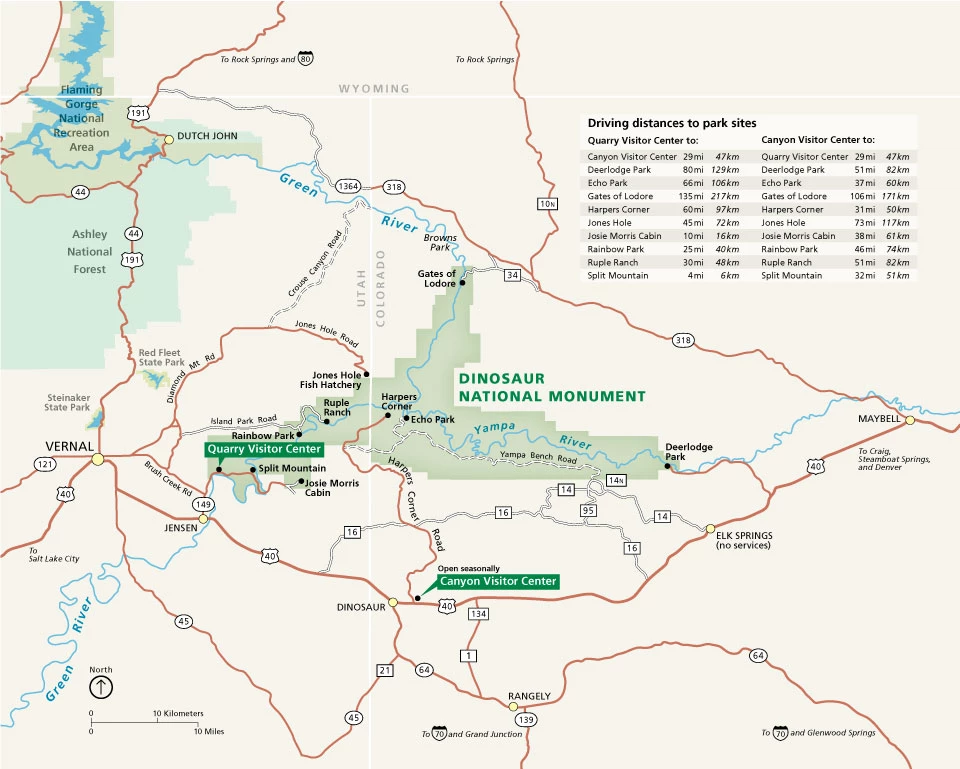 Dinosaur National Monument area map. Map showing Dinosaur National Monument and the surrounding area.