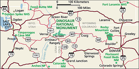 Regional map showing location of Dinosaur National Monument.