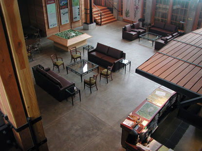 Completed interior lobby of the Henry M. Jackson Memorial Visitor Center at Mount Rainier National Park