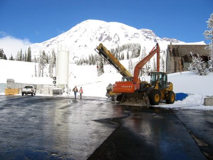 Construction staging for Henry M. Jackson Memorial Visitor Center project at Mount Rainier National Park, Washington.