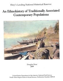 Book cover with Native American photo of beach and canoes.