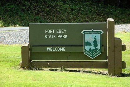 Entrance sign to Fort Ebey State Park.