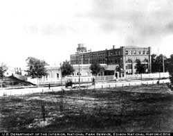 Lithograph of Thomas Edison's West Orange laboratory during the 1890s.
