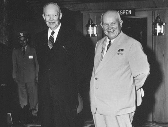 President Eisenhower and Soviet Premier Nikita Khrushchev during their Camp David summit, September 25, 1959