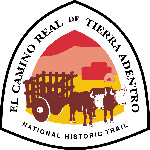 El Camino Real de Tierra Adentro National Historic Trail logo with oxen and cart in front of adobe house