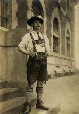 Wilhelm Schleich, a Bavarian Miner, photographed outside of the Main Immigration Building c. 1892-1927. 
