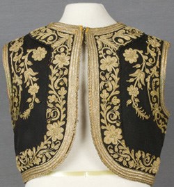 Woman's vest from Macedonia, black with gold flowery trim