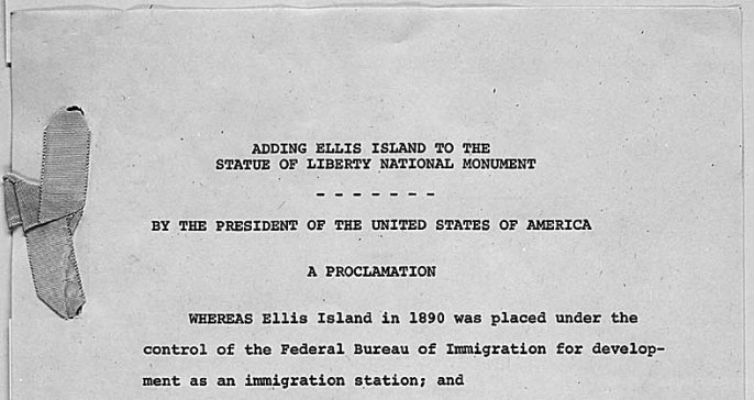 Top of page 1 of 3 of Proclamation 3656 from 1965; gray-looking paper with black typewriter text