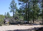 The trailhead is surrounded by ponderosa trees.