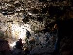 An illuminated section of lava tube cave