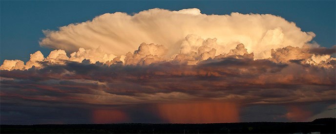 A monsoon storm at sunset
