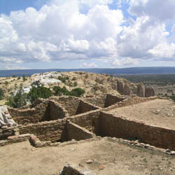The Pueblo ruin site, Atsinna, sits up on top of the bluff.