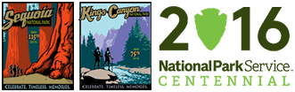 The anniversary logos of Sequoia & Kings Canyon National Parks and the National Park Service