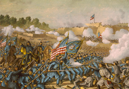 Painting of the Civil War forces in battle