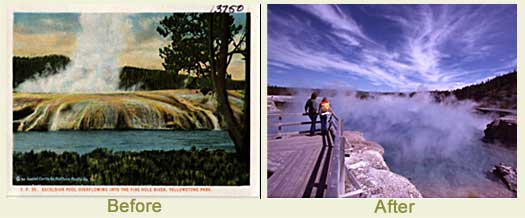 Before and after photos of Excelsior Geyser