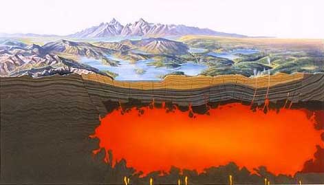 Artists drawing of the hotspot magma chamber beneath the park