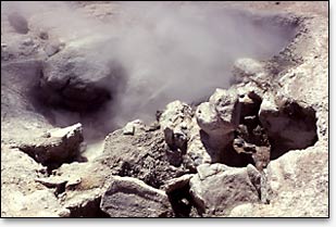 Gases hiss and roar as they escape from a fumarole, or steam vent.