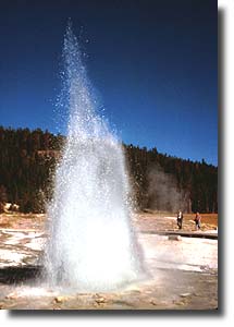 The water of Sawmill Geyser spins in its crater during an eruption.