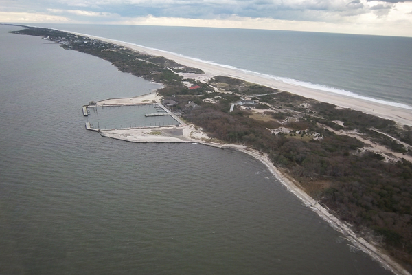 Aerial view of Sailors Haven on Fire Island, looking east.
