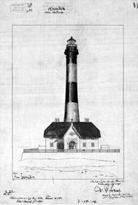 Historic drawing of Fire Island Lighthouse.
