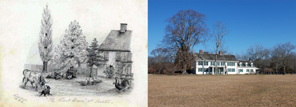 1859 sketch by Katherine Floyd Dana and 2012 photo of Old Mastic House Grounds