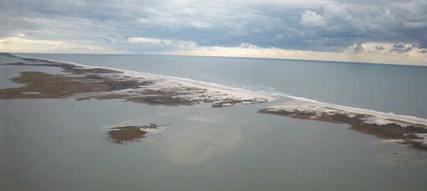 Breach on Fire Island at Old Inlet, looking east.