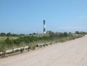 Looking down dirt road in front of Fire Island Lighthouse.