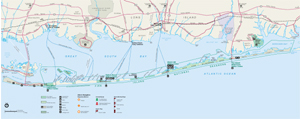 Map of Fire Island, Great South Bay and south shore of Long Island, New York.