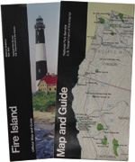 Fire Island park folder and National Park Service Map and Guide covers.