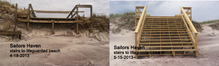 Sailors Haven stairs to beach before and after repair in spring 2013