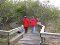Women on wooden boardwalk.