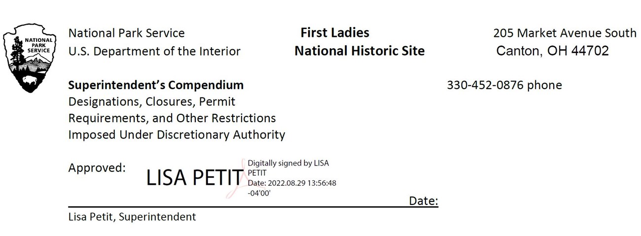 Compendium header with the signature and date of Superintendent Lisa Petit.