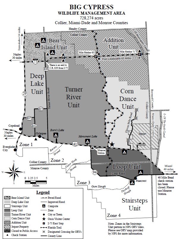 Map Big Cypress Wildlife Recreation Sites areas