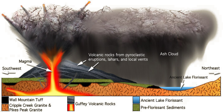 Idealized cross-section of the late Eocene landscape of Guffey and Florissant (Joseph Hall).