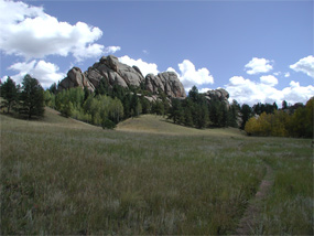 view of an outrcop of granite called the Twin Rocks