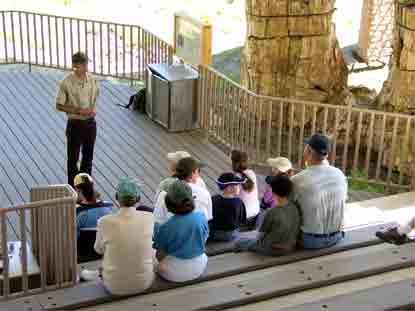 Visitors attending a ranger talk in the amphitheater