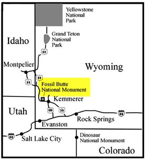 Map of Wyoming showing Fossil Butte National Monument in the southeast.