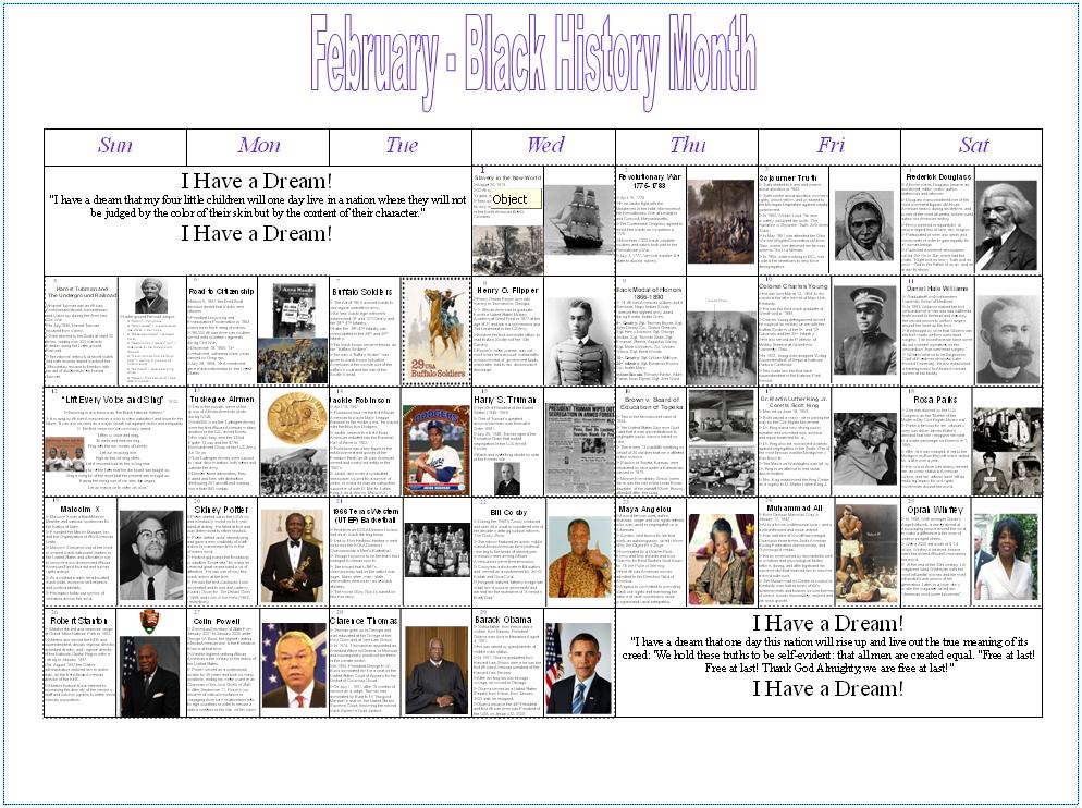 Black history Month 2012 Calendar