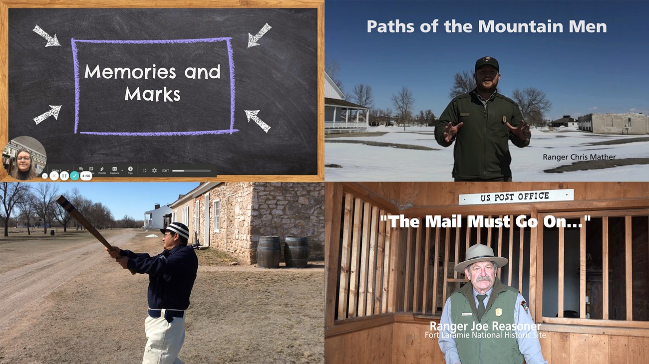 NPS Photo/Three rangers and a teacher talking in different environments in stills from their programs.