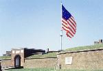 A view of the sally port and flag.