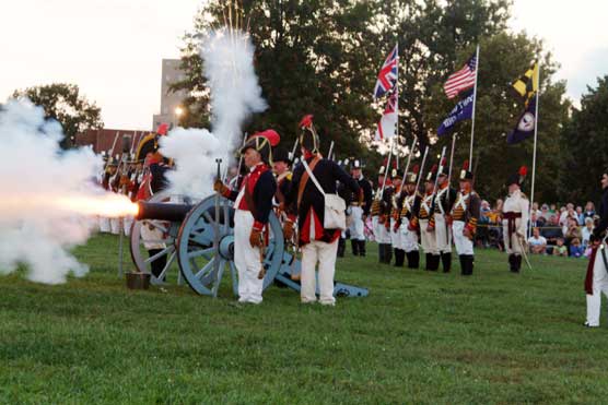 The Fort McHenry Guard advances with artillery during the Defenders Day tactical demonstration.