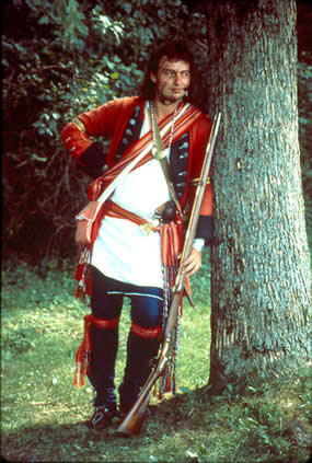 Historical re-enactor dressed as 1750's woodland Indian