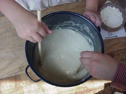 Stirring the lye soap