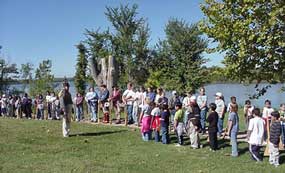 students along Arkansas River