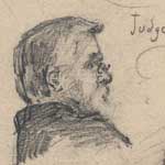 detail of courtroom sketch showing Judge Parker
